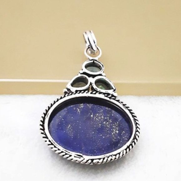 Blue Lapis Lazuli (pd7) Multicolor Tourmaline Pendant 925 Silver Plated Jewelry - Picture 6 of 7